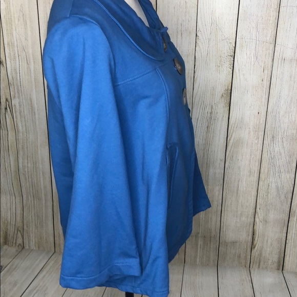 Neon Buddha Blue Two Button Cotton Cape Jacket - Picture 4 of 7